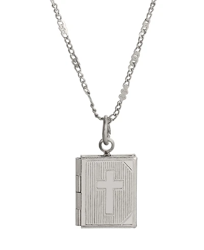 Symbols of Faith Silver Tone Baby Cross Locket 15" Necklace