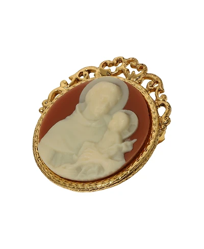 Symbols of Faith Gold Tone St. Anthony Round Pink Cameo Brooch