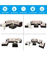 Gymax 6PCS Rattan Patio Sectional Sofa Set Outdoor Furniture Set w/ Cushions
