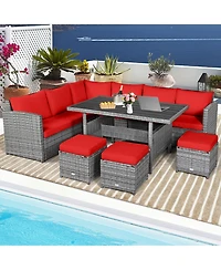 Gymax 7PCS Rattan Patio Sectional Sofa Set Conversation Set Cushions