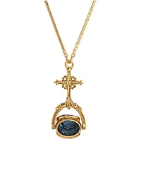 Symbols of Faith 14K Gold Dipped Cross Multi Hue Blue Stones Spinner Necklace