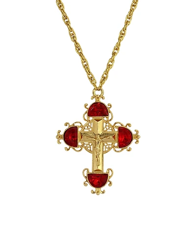 Symbols of Faith Gold-Tone Cross with Siam Red Crystals 28" Necklace