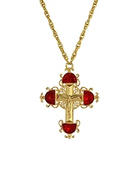 Symbols of Faith Gold-Tone Cross with Siam Red Crystals 28" Necklace