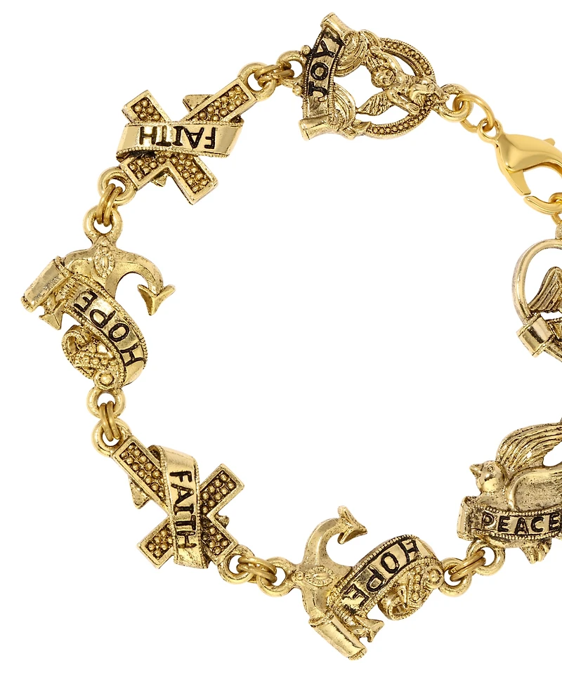 Symbols of Faith Gold Tone Love Peace Hope Faith Bracelet