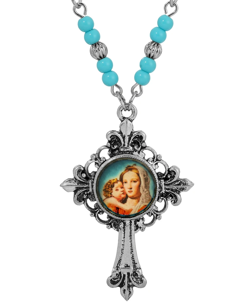 Symbols of Faith Silver-Tone Cross Mary Child Decal 18" Necklace