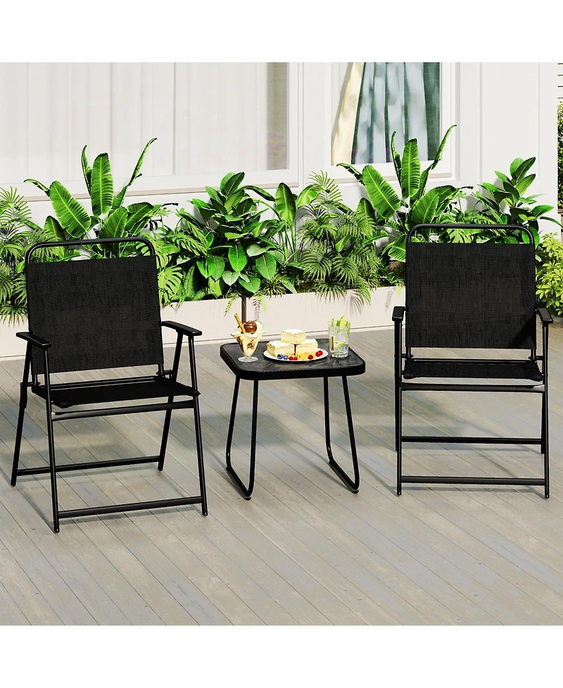 Gymax 3-Piece Patio Furniture Set Folding Fabric Chairs and Marble-Like Top Coffee Table