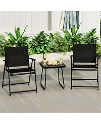 Gymax 3-Piece Patio Furniture Set Folding Fabric Chairs and Marble-Like Top Coffee Table