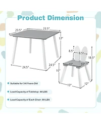 Gymax 3 Pieces Kids Table and Chairs Set Children Wooden Furniture Set w/ Solid Wood Legs
