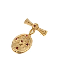 Symbols of Faith Gold Tone Garnet Cross Locket Pin