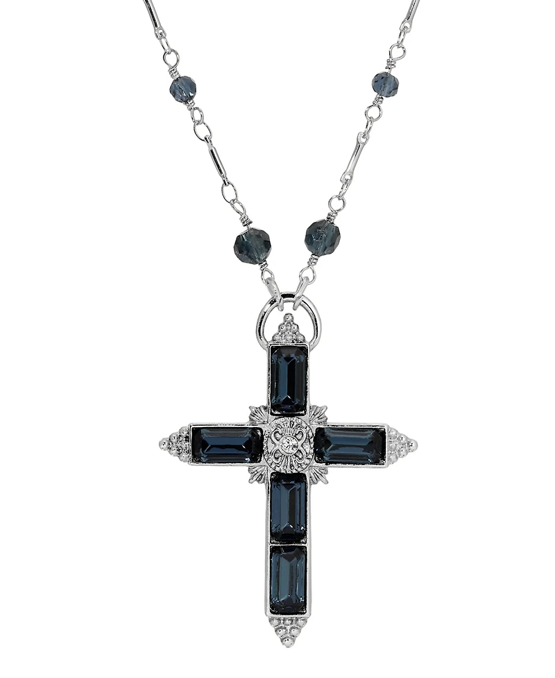 Symbols of Faith Silver-Tone Montana Cross Beaded 30" Necklace