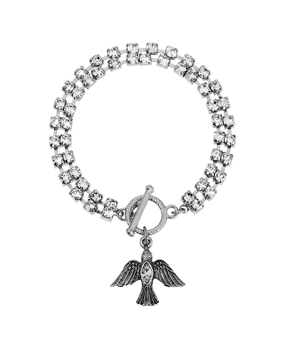 Symbols of Faith Silver Tone Clear Crystal Dove Charm Bracelet