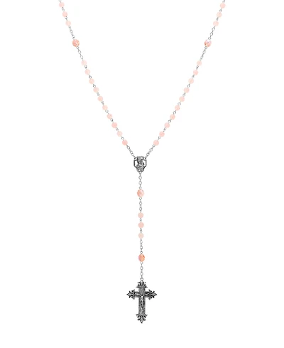 Symbols of Faith Silver-Tone Light Pink Beaded Crucifix Rosary