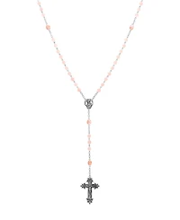 Symbols of Faith Silver-Tone Light Pink Beaded Crucifix Rosary