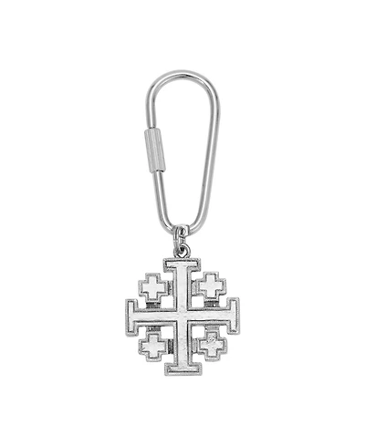 Symbols of Faith Silver Tone Black Jerusalem Cross Key Chain