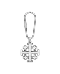 Symbols of Faith Silver Tone Black Jerusalem Cross Key Chain