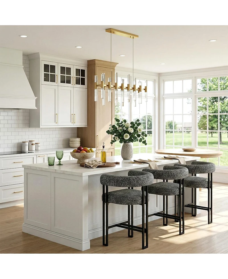 Maison Boucle 24" Upholstered Counter Height Stools with Arms for Island, Set of 3