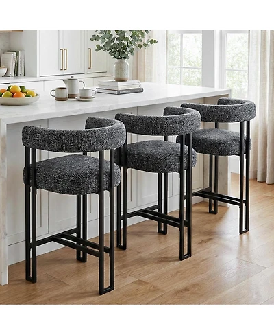Maison Boucle 24" Upholstered Counter Height Stools with Arms for Island, Set of 3