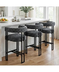 Maison Boucle 24" Upholstered Counter Height Stools with Arms for Island, Set of 3
