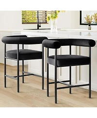 Maison Boucle 24" Velvet Counter Height Bar Stools with Arms, Metal Frame, Set of 2