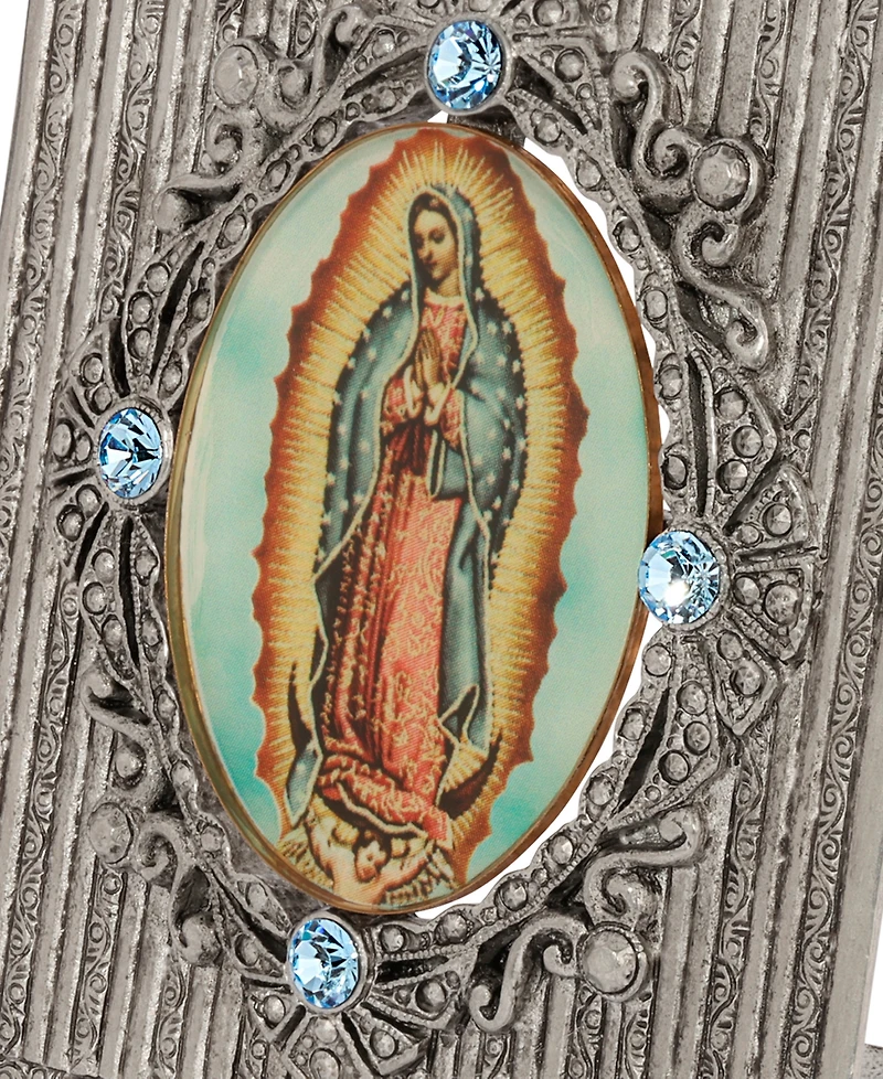 Symbols of Faith Pewter Enamel Our Lady Of Guadalupe Sapphire Cystal Plaque