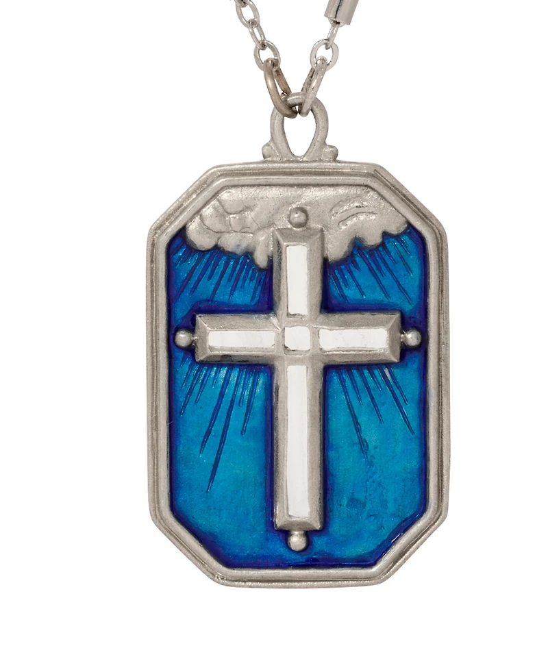Symbols of Faith Silver Tone Blue Enamel Silver Cross 24" Necklace