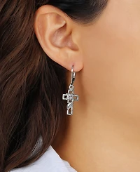 Symbols of Faith Silver Tone Cross Leverback Earrings