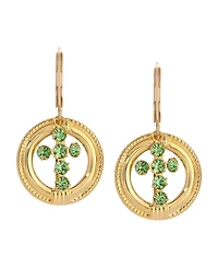 Symbols of Faith 14K Gold Dipped Green Peridot Crystal Cross Leverback Earrings