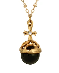 Symbols of Faith 14k Gold Dipped Black Onyx Stone Crystal Cross 16" Necklace