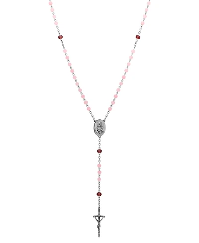 Symbols of Faith Silver-Tone Pink Amethyst Bead Our Lady of Guadalupe Rosary