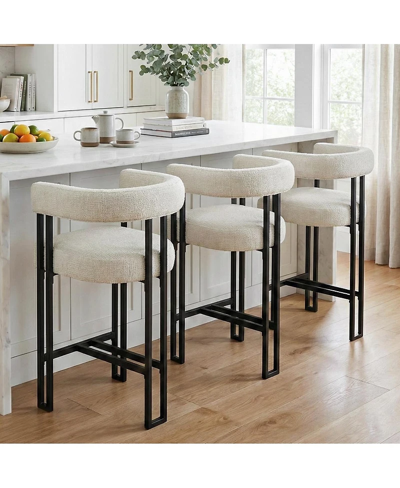 Maison Boucle 24" Upholstered Counter Height Stools with Arms for Island, Set of 3