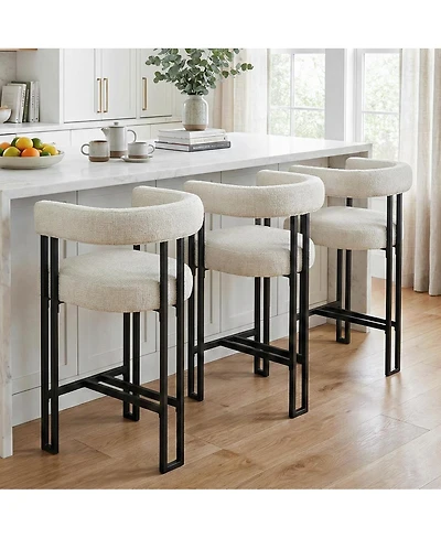 Maison Boucle 24" Upholstered Counter Height Stools with Arms for Island, Set of 3