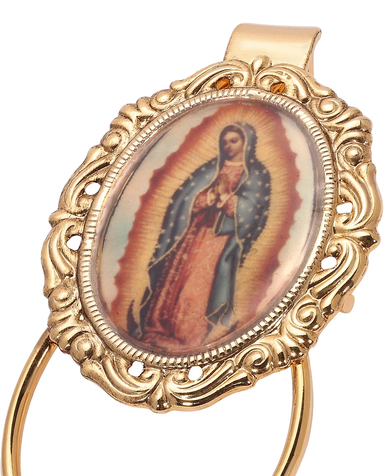 Symbols of Faith Gold Tone Oval Our Lady Of Guadalupe Decal Badge Holder