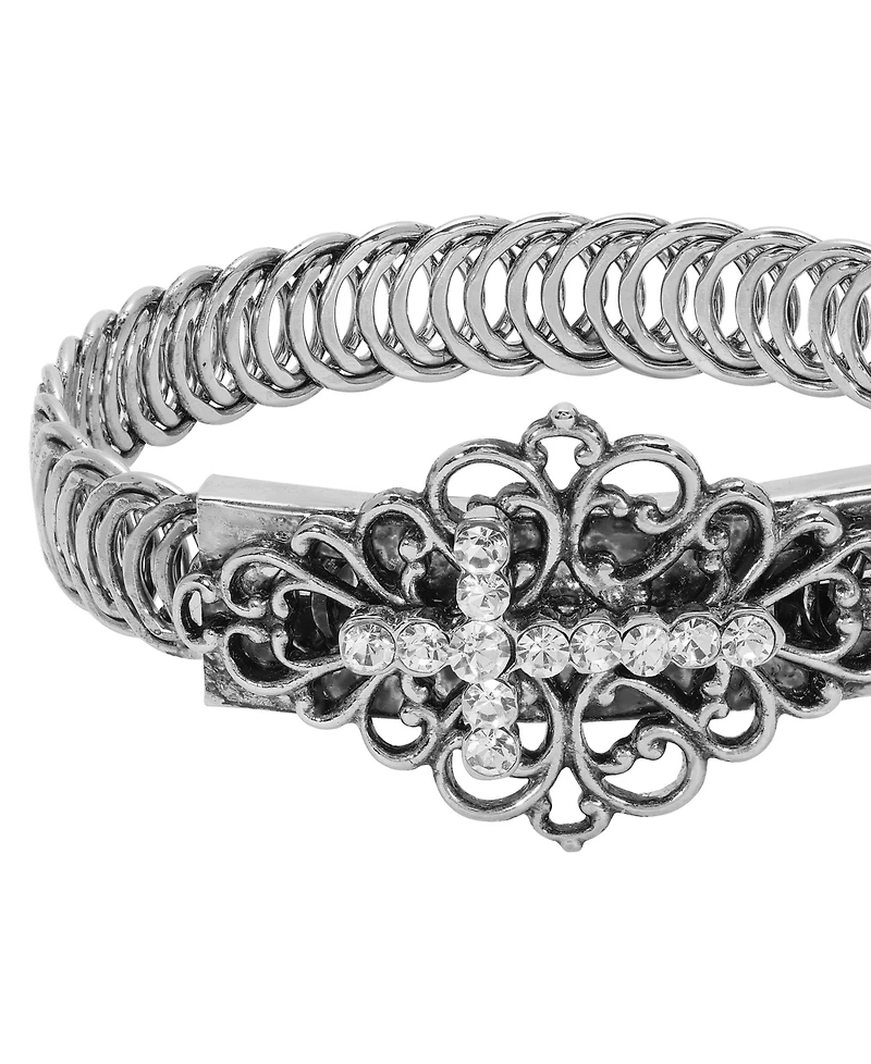 Symbols of Faith Silver Tone Clear Stone Cross Bracelet