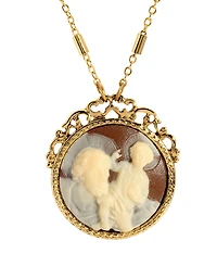 Symbols of Faith Gold-Tone Round Brown Ivory Christopher Child Cameo 26" Necklace