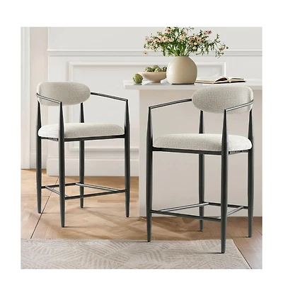 Maison Boucle 25.5" Chenille Upholstered Counter Height Stools with Arms Set of 2