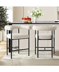 Maison Boucle 24" Boucle Counter Height Bar Stools with Arms, Metal Frame, Set of 2