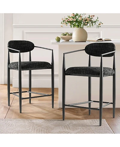 Maison Boucle 25.5" Chenille Upholstered Counter Height Stools with Arms Set of 2
