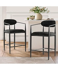 Maison Boucle 25.5" Chenille Upholstered Counter Height Stools with Arms Set of 2