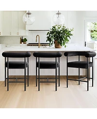 Maison Boucle 24" Velvet Counter Height Stools with Arms, Metal Legs, Set of 3