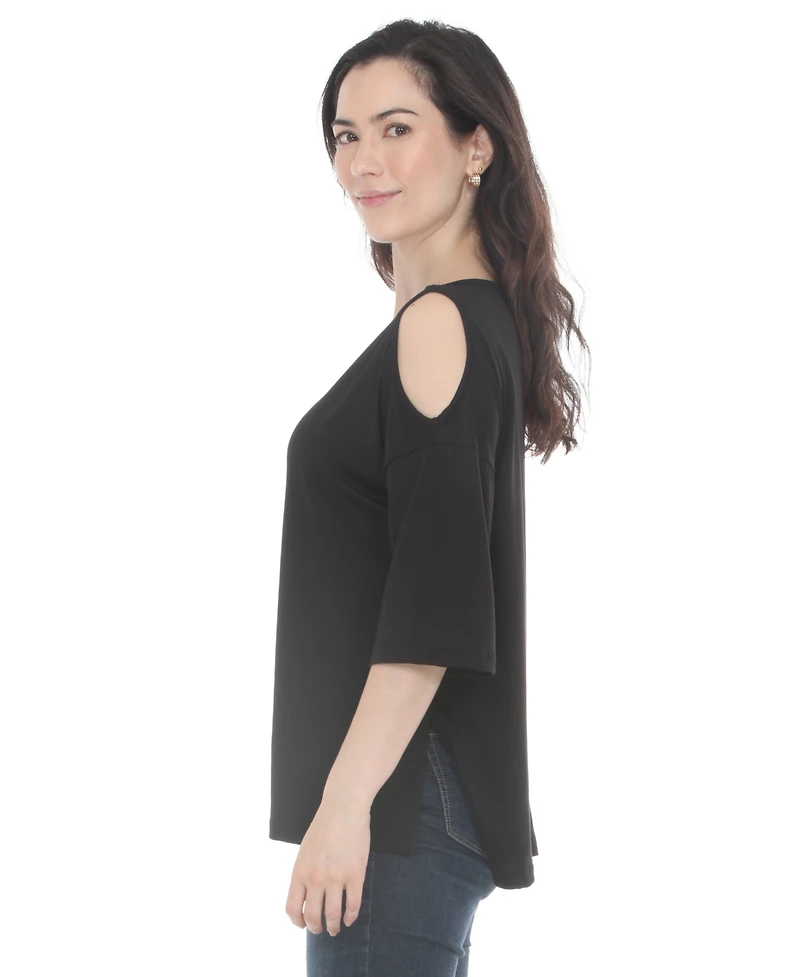 White Mark Women's Casual Cold Shoulder Pullover Top