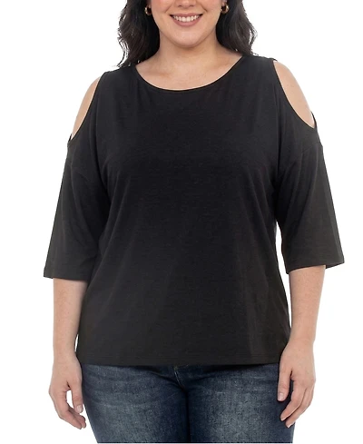 White Mark Plus Casual Cold Shoulder Pullover Top