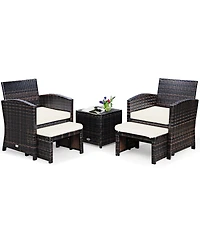 Gymax 5PCS Rattan Patio Furniture Set Chair & Ottoman Set Cushions