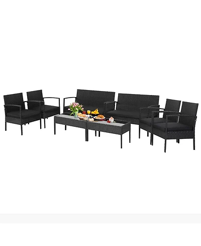 Gymax 8PCS Rattan Patio Furniture Set Outdoor Wicker Conversation Set w/ Cushions