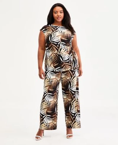 Anne Klein Plus Size Extended Shoulder Side Tie Top High Rise Pull On Wide Leg Pants