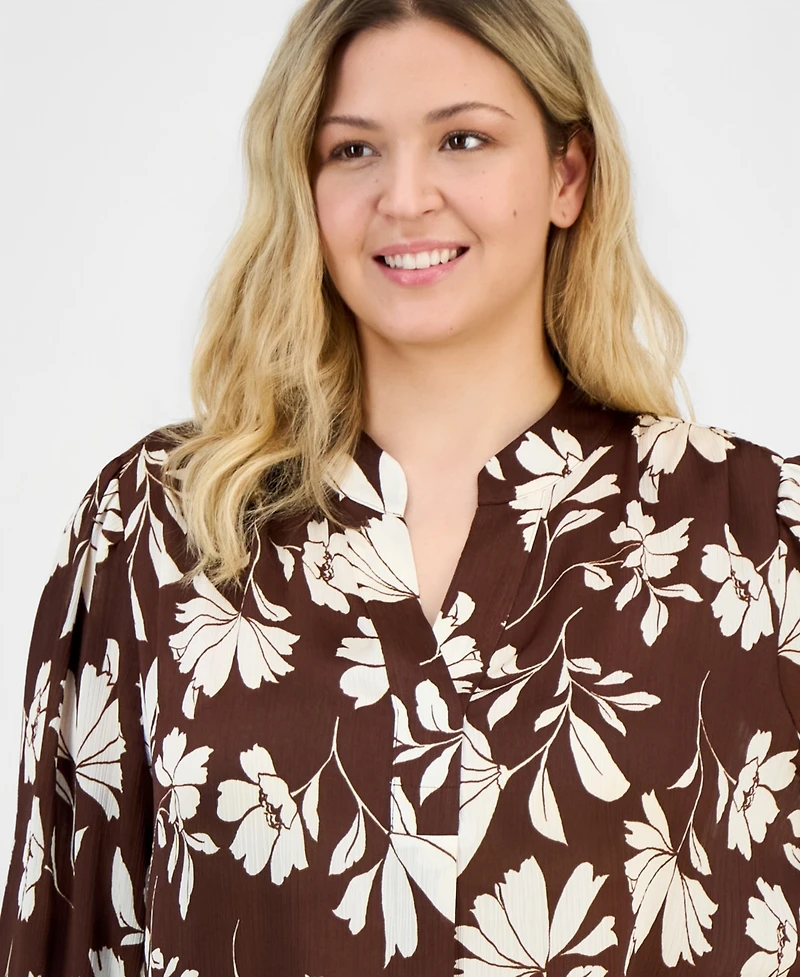 Anne Klein Plus Split-Neck 3/4-Sleeve Top