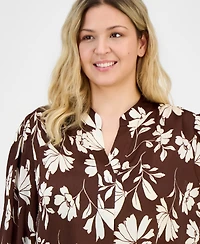 Anne Klein Plus Split-Neck 3/4-Sleeve Top