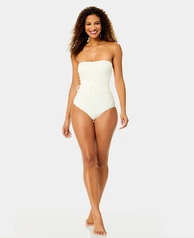 Anne Cole Women's Belted Bandeau Neck Strapless One-Piece Swimsuit