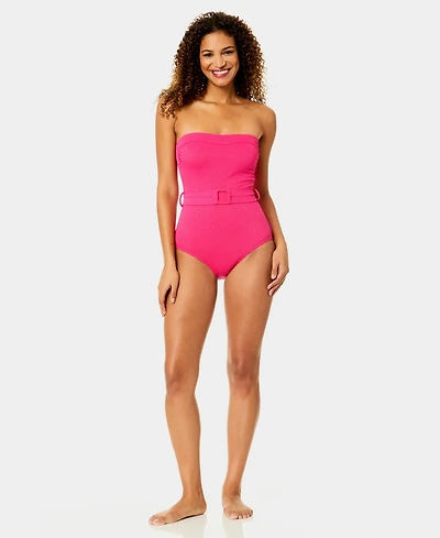 Anne Cole Women's Belted Bandeau Neck Strapless One-Piece Swimsuit