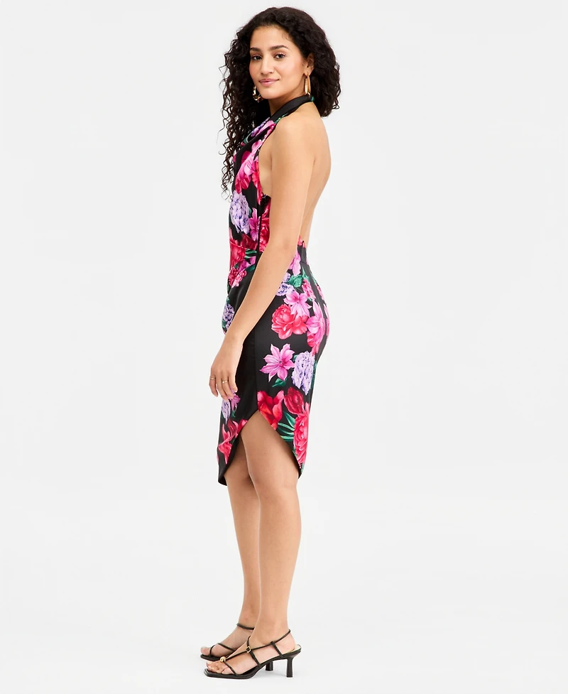 Seni & Cade Women's Printed Halter Asymmetric Sheath Dress