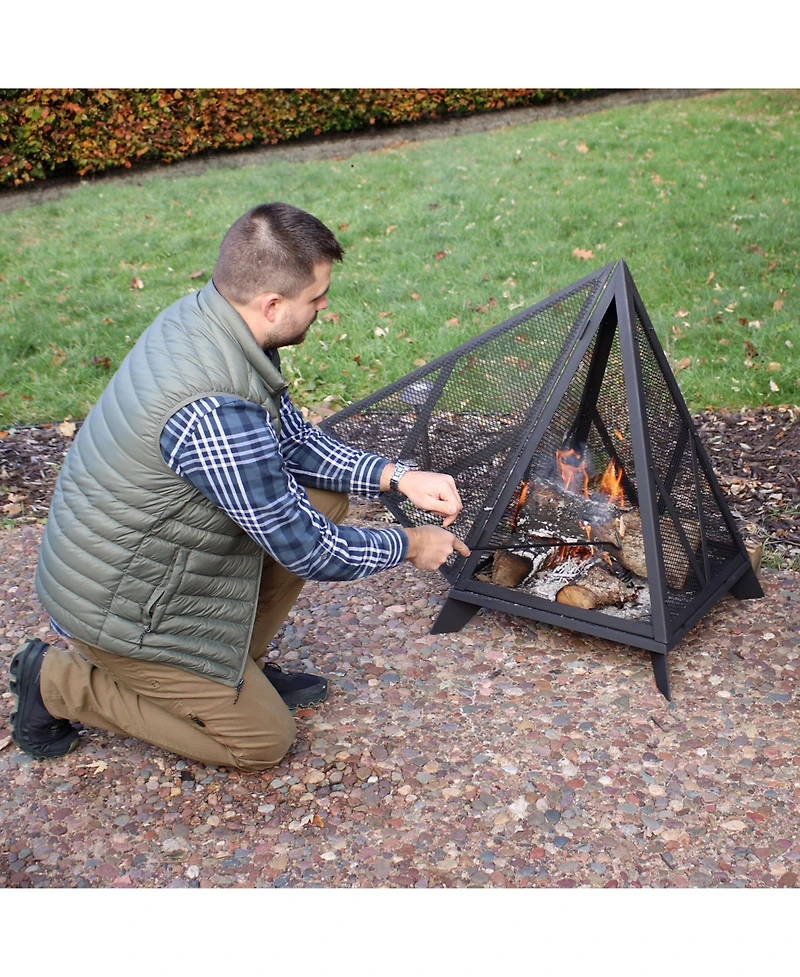 Majestic Pyramid Steel Mesh Fire Pit - Black